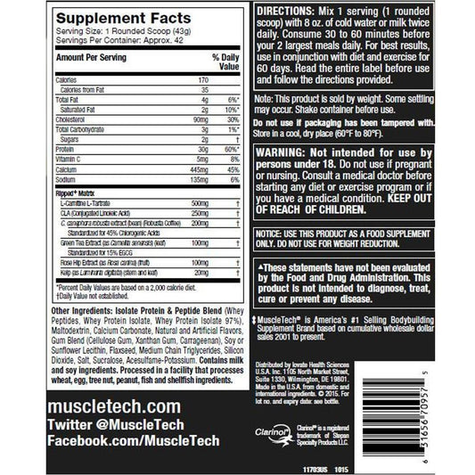 MUSCLETECH NITRO TECH RIPPED 4LB